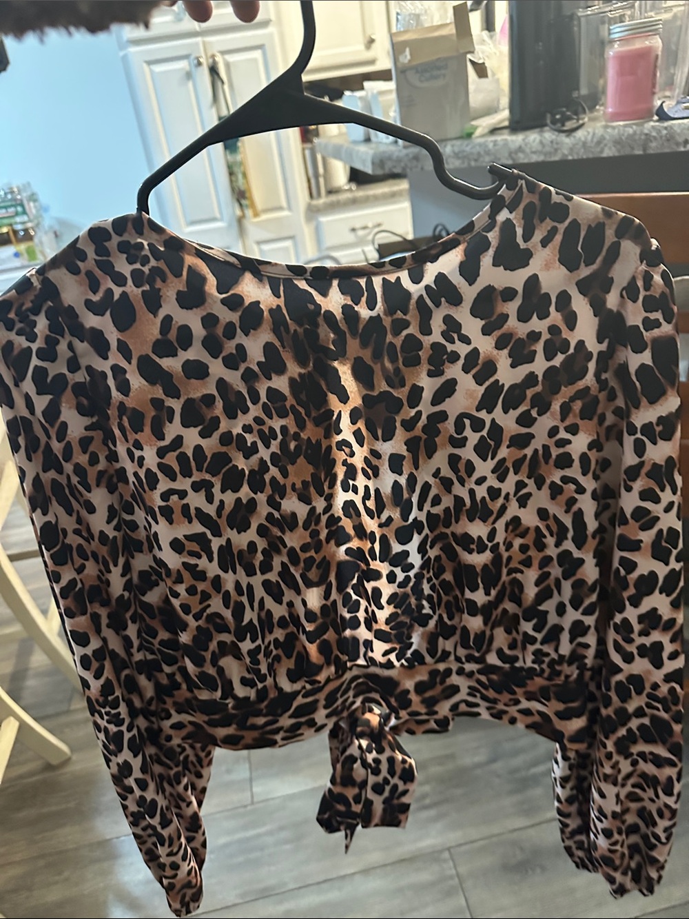 SHEIN Leopard Print Tie-Front Crop Top - Brown/Black